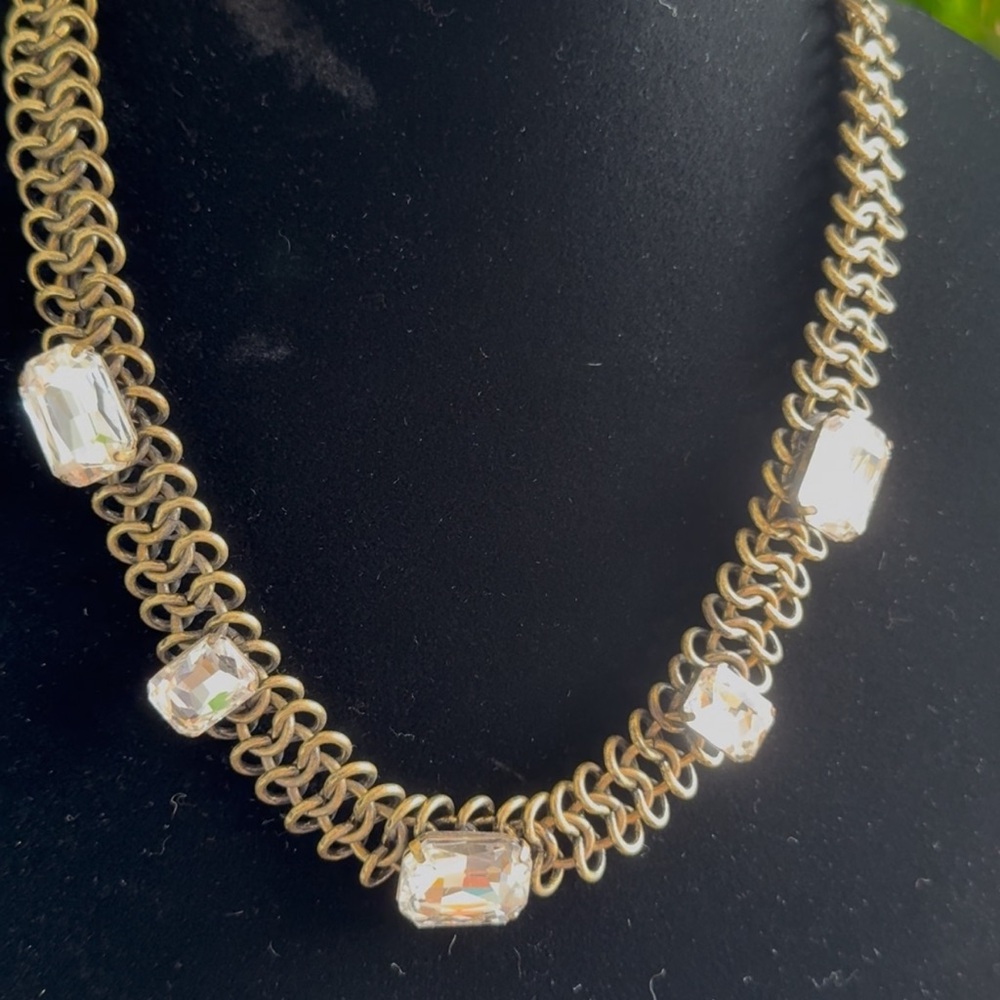 Chico's Gold tone Vintage Necklace with Clear Gemstones .